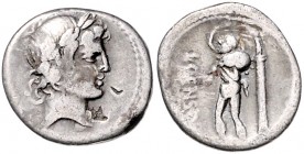 Römische Münzen. 
Republik. 
L. Marcius Censorinus, 82 vdZ. Denar, 3,46 g, Apollokopf re./Marsyas stehend neben Säule mit Statuette. Albert&nbsp;125...