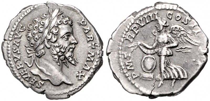 Römische Münzen. 
Kaiserzeit. 
Septimius Severus 193-211. Denar, 3,49 g, belor...