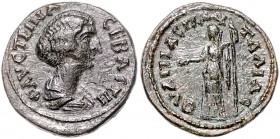 Römische Münzen. 
Kolonien und Provinzen. 
Thrakia/Pautalia, Faustina Minor (Gattin des Marc Aurel), -176. AE 22, 7,37 g, drap. Bü. re./Hera mit Pat...