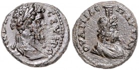 Römische Münzen. 
Kolonien und Provinzen. 
Thrakia/Plautalia, Septimius Severus, 193-211. AE 17, 3,71 g, belorb., drap. u. gepanz. Bü. re./Serapisbü...