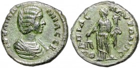 Römische Münzen. 
Kolonien und Provinzen. 
Thrakia/Pautalia, Julia Domna (Gattin des Septim. Sev.), -217. AE 23, 6,34 g, drap. Bü. re./Aequitas mit ...