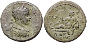 Römische Münzen. 
Kolonien und Provinzen. 
Thrakia/Pautalia, Caracalla, 198-217. AE 28, 15,23 g, belorb., gepanz. Bü. re./lagernder Flussgott. . 
...