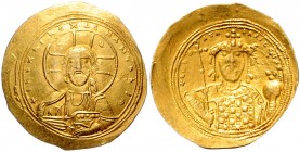 Byzantinische Münzen. 
Constantinus IX. Monomachus, 1042-1055. Histamenon, GOLD, 4,38 g, Mzst. Constantinopel, Christusbüste v. v. mit Kreuznimbus u....