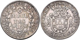 Angola. 
Maria I. und Pedro III. 1777-1786. 12 Macutas 1783, Lissabon, Silber. KM&nbsp;25, Gomes&nbsp;MP&nbsp;09.01. . 

ss-f. vz