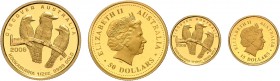 Australien. 
Elisabeth II. seit 1952. 50 Dollars, 15 Dollars u. 5 Dollars 2006, GOLD (1/2, 1/10 u. 1/25 Oz), zus. 19,9 g fein, Kookaburra Discover Au...