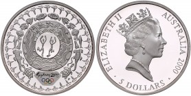Australien. 
Elisabeth II. seit 1952. Kompletter Satz der 5-Dollars-Stücke auf die Olympischen Spiele 2000 in Sydney in Silber (je 31,64 g 999 fein)....