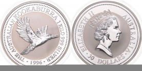 Australien. 
Elisabeth II. seit 1952. 30 Dollars 1996, Silber, 1 Kilo 999 fein, Kookaburra\b0. Schön&nbsp;291.3, KM&nbsp;292. in Orig.-Kapsel. 

PP...