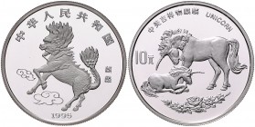 China-Volksrepublik. 
10 Yuan 1995, Silber, Chinesisches Einhorn/Westl. Einhorn mit Jungtier. Schön&nbsp;764, KM&nbsp;795. in Kapsel. 

Stgl