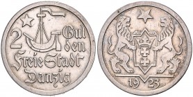 Danzig, Freie Stadt. 
2 Gulden 1923, Jaeger D 8. . 

winz. Kratzer, ss