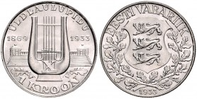Estland. 
Republik 1918-1940. 1 Kroon 1933, Silber, Sängerfest\b0. KM&nbsp;14, Schön&nbsp;21. . 

fast stempelfrisch