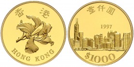 Hong Kong. 
Chines. Sonderverwaltungsgebiet, seit 1997. 1000 Dollars 1997, GOLD (15,98 g 916,67 fein), Hong Kong als Sonderverwaltungsgebiet, Zweig d...