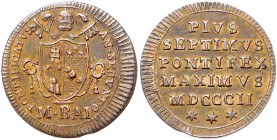 Italien-Kirchenstaat. 
Pius VII. 1800-1823. Mezzo Baiocco 1802. Kupfer. KM&nbsp;1265. . 

ss-vz
