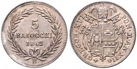 Italien-Kirchenstaat. 
Gregor XVI. 1831-1846. 5 Baiocci 1842XII R, Silber. KM&nbsp;1321. . 

vz