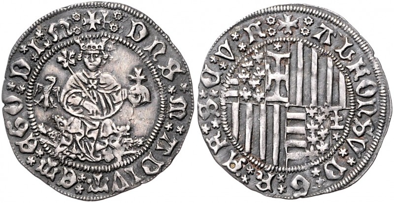 Italien-Neapel. 
Alfonso I. von Aragon 1442-1458. Carlino, 3,54 g, thronender K...