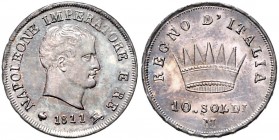 Italien-Napoleonisches Königreich. 
Napoleon I. 1804-1814/15. 10 Soldi 1811 M, Mailand. Pag.&nbsp;55. . 

schöne Tönung, fast stempelfrisch