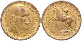 Italien-Königreich ab 1861. 
Vittorio Emanuele III. 1900-1944. 2 Lire 1928, Jeton der Fiera di Milano, von S. Johnson, Kupfer vergoldet, 29,4 mm, 10,...