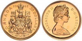 Kanada. 
20 Dollars 1967, GOLD (18,27 g 900 fein), 100 Jahre Konföderation\b0. Schön&nbsp;73, KM&nbsp;71, Fb.&nbsp;5. mehrwertsteuerbefreit, in Kapse...