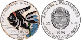 Korea (Nord). 
Demokratische Volksrep. seit 1948. 6x 500 Won 1996, Zierfische, kompl. Serie: Schecken-Skalar, Prachtschmerle, Wimpelfisch, Paletten-D...