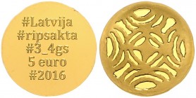 Lettland. 
Republik seit 1991. 5 Euro 2016, GOLD (1/10 Oz fein), Litauische Goldbroschen - Scheibenfibel des 3. - 4. Jahrhunderts\b0. Aufl. nur 7.000...