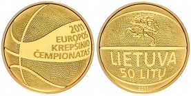 Litauen. 
Republik seit 1991. 50 Litu 2011, GOLD (1/10 Oz fein), Basketball-EM\b0. Parch.&nbsp;448, KM&nbsp;176, Schön&nbsp;105. Aufl. nur 5.000 Ex.,...