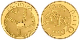 Litauen. 
Republik seit 1991. 10 Litu 2014, GOLD (1/25 Oz fein), Litauische Wissenschaften - Archäologie\b0. Aufl. nur 5.000 Ex., mehrwertsteuerbefre...