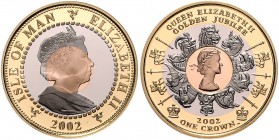 Man. 
1 Crown 2002, GOLD (35,0 g 750 fein), Goldenes Thronjubiläum Elisabeths II., Altersbildnis der Königin/jugendl. Bildnis im Kreis der "Queen\'b4...