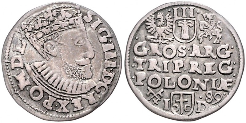 Polen. 
Sigismund III. Wasa 1587-1632. III Gröscher 1589, Posen. Gum.&nbsp;992,...