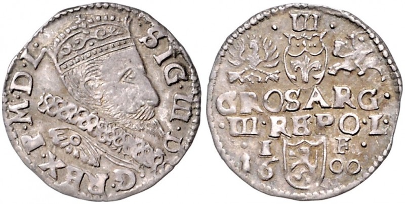 Polen. 
Sigismund III. Wasa 1587-1632. III Gröscher 1600, Lublin, Vs. mit .SIG....