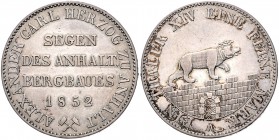 Anhalt/-Bernburg. 
Alexander Carl 1834-1863. Ausbeutetaler 1852 A. J.&nbsp;66, AKS&nbsp;16, Kahnt&nbsp;4. . 

ss