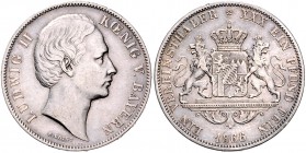 Bayern. 
Ludwig II. 1864-1886. Taler 1866, Frisur mit Scheitel, Variante : Jz. 1866 aus 1865 im Stempel geändert. Jaeger&nbsp;101, AKS&nbsp;173, Kahn...
