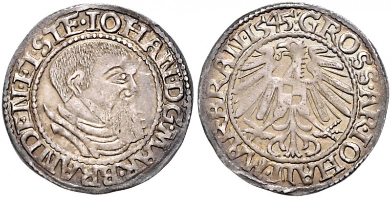 Brandenburg/-Preußen. 
Johann von Küstrin 1535-1571. Groschen 1545, Krossen, 1,...