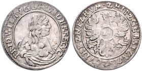 Brandenburg/-Preußen. 
Friedrich Wilhelm 1640-1688. 1/24 Taler 1666 IL (Berlin), Mzz. über den Adlerfängen, Brb./Adler. v.&nbsp;Schrötter&nbsp;1032. ...