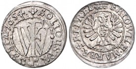 Brandenburg/-Preußen. 
Friedrich Wilhelm 1640-1688. Schilling 1654, Königsberg, Namenschiffre "WF". v.&nbsp;Schrötter&nbsp;1897. . 

ss-f. vz