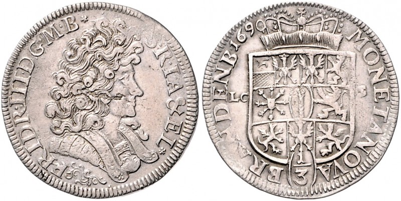 Brandenburg/-Preußen. 
Friedrich III. 1688-1701. 1/3 Taler 1690 LCS (Berlin), B...