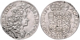 Brandenburg/-Preußen. 
Friedrich III. 1688-1701. 1/3 Taler 1698 LCS (Berlin), Brb. im röm. Harnisch/Wappen, Wert, Jz. und Mzz. Bahrf.&nbsp;III/&nbsp;...