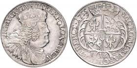 Brandenburg/-Preußen. 
Friedrich II. 1740-1786. 18 Gröscher 1755 EC, preuß. Kriegsgeld, zurückdatiert geprägt unter dem Namen Augusts III. von Polen ...