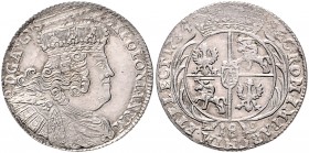 Brandenburg/-Preußen. 
Friedrich II. 1740-1786. 18 Gröscher 1754 EC, preuß. Kriegsgeld, zurückdatiert geprägt unter dem Namen Augusts III. von Polen ...