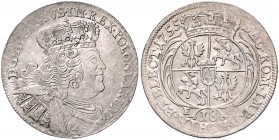 Brandenburg/-Preußen. 
Friedrich II. 1740-1786. 18 Gröscher 1755 EC, preuß. Kriegsgeld, zurückdatiert geprägt unter dem Namen Augusts III. von Polen ...
