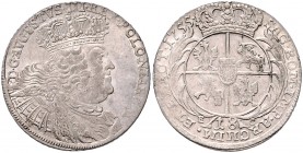 Brandenburg/-Preußen. 
Friedrich II. 1740-1786. 18 Gröscher 1755 EC, preuß. Kriegsgeld, zurückdatiert geprägt unter dem Namen Augusts III. von Polen ...
