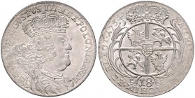 Brandenburg/-Preußen. 
Friedrich II. 1740-1786. 18 Gröscher 1754 EC, hinter der Wz. ein Punkt, preuß. Kriegsgeld, zurückdatiert geprägt unter dem Nam...