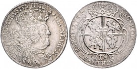 Brandenburg/-Preußen. 
Friedrich II. 1740-1786. 18 Gröscher 1754 EC, hinter der Wz. ein Punkt, preuß. Kriegsgeld, zurückdatiert geprägt unter dem Nam...