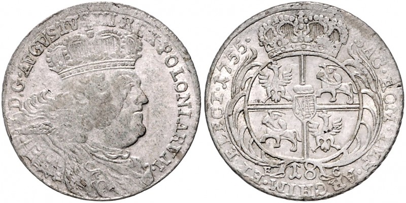 Brandenburg/-Preußen. 
Friedrich II. 1740-1786. 18 Gröscher 1755 EC, Av.-Legend...