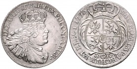 Brandenburg/-Preußen. 
Friedrich II. 1740-1786. 8 Groschen 1753, ohne Mzz., preuß. Kriegsgeld von manipuliertem sächs. Stempel, Jz. nachgeschnitten a...