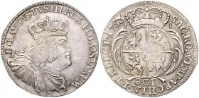 Brandenburg/-Preußen. 
Friedrich II. 1740-1786. 8 Groschen 1753, ohne Mzz., preuß. Kriegsgeld von manipuliertem sächs. Stempel, Jz. nachgeschnitten a...