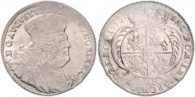 Brandenburg/-Preußen. 
Friedrich II. 1740-1786. 8 Groschen 1753, ohne Mzz., mit Fransenpunkt nach der Jz. (Stempel von Loos), preuß. Kriegsgeld, zurü...