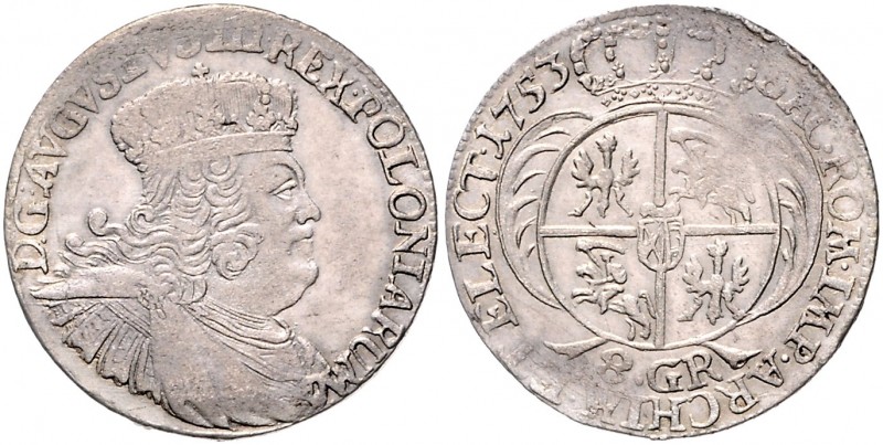 Brandenburg/-Preußen. 
Friedrich II. 1740-1786. 8 Groschen 1753, ohne Mzz., pre...