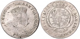 Brandenburg/-Preußen. 
Friedrich II. 1740-1786. 8 Groschen 1753 EC, mit sechsspitzigem Stern nach der Jz. (Stempel von Abraham), preuß. Kriegsgeld, z...