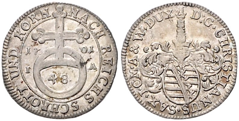 Sachsen/-Eisenberg. 
Christian 1680-1707. 1/48 Taler 1701 IA. Gräßler/Walde&nbs...