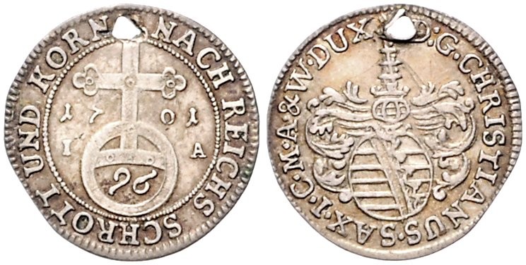 Sachsen/-Eisenberg. 
Christian 1680-1707. 1/96 Taler 1701 IA. Gräßler/Walde&nbs...