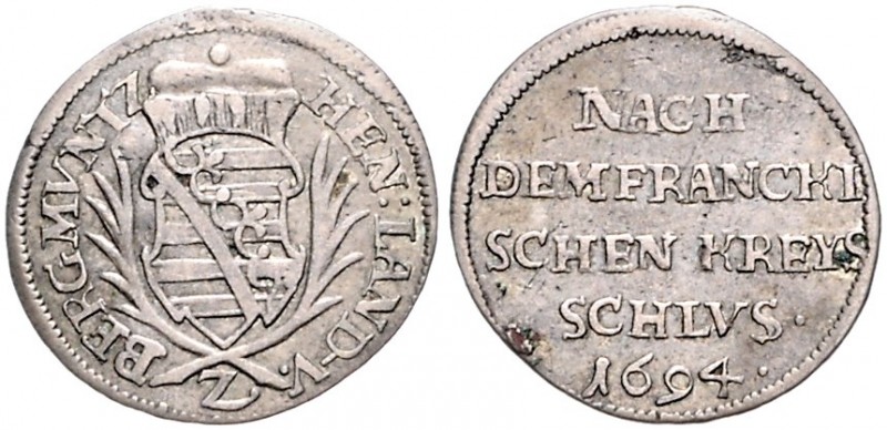 Sachsen/-Meiningen. 
Bernhard 1680-1706. Halbbatzen 1694, Ausbeutemünze des Ber...